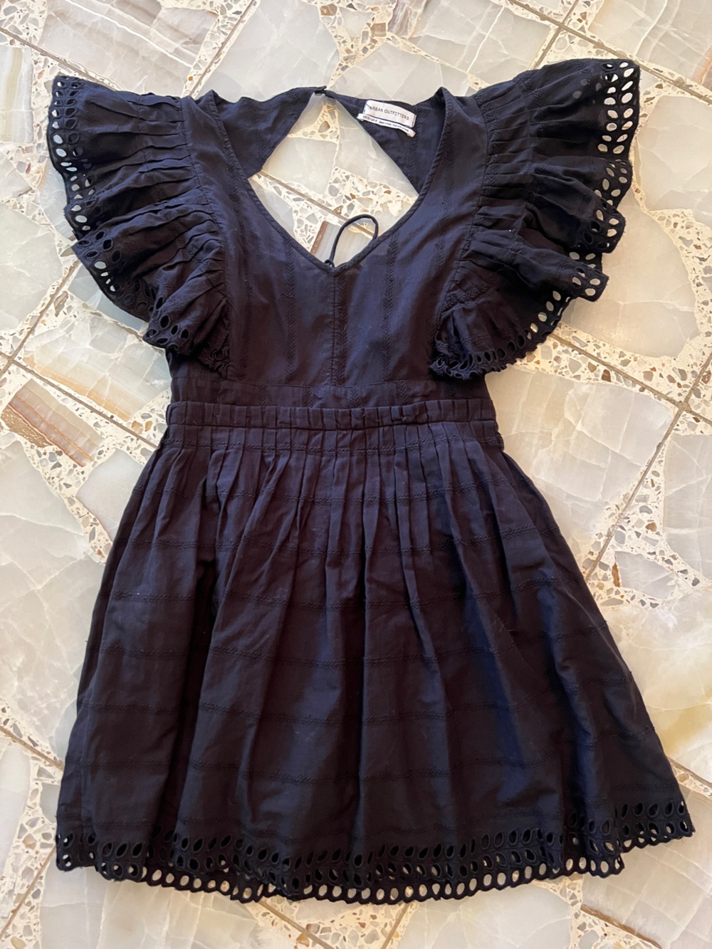 Urban Outfitters Black Eyelet Ruffle-Sleeve Dress/Skort